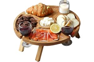 EXNEMEL Tavolo da vino da esterno, Outdoor Wine Table, Wooden Outdoor Folding Picnic Table with Glass Holder, 2 in 1 Folding Picnic Table, for Garden Queuing and Camping, Beach, Outdoor Dinner (30x16cm)