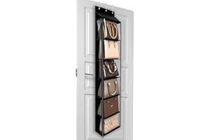 Lirex Organizador de Bolsos para Colgar en la Puerta, Organizador de Carteras con 6 Bolsillos y Cremallera, para Bufandas, Sombreros y Leggins, 40 x 14.5 x 173 cm, Negro