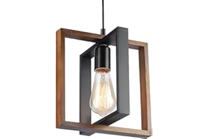 HVKVHVY Illuminazione del soggiorno,moderna in legno e metallo da cucina Lampadario nero, E27 Illuminazione del soffitto del tavolo da biliardo, altezza regolabile Lampada a sospensione della fattoria
