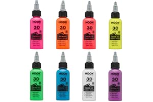 Moon Glow Pintura para tela Neon UV 3D - Pintura textil para ropa, camisetas, bolsos, zapatos y lienzos Multicolor 30 ml (Paquete de 8)