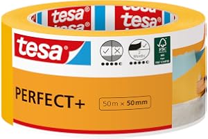 tesa målartejp Perfect+ - Gul - 50 m x 50 mm | Målartejp av extra tunt washi-papper - för noggrann avmaskering vid målningsar