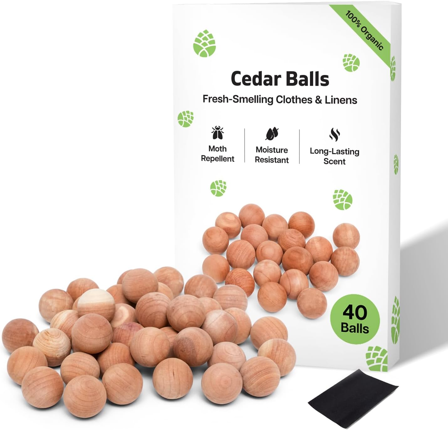 Cedarwood Moth Repellent for Wardrobes 40 Pcs Cedar Balls | 100% Natural Cedar Moth Balls for Clothes Protection | UK Moths Deterrent & Killer for Drawers & Wardrobe Storage with Sandpaper
