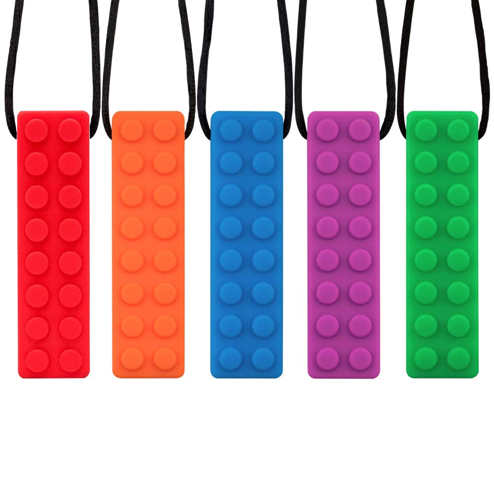 Novelfun Sensory Chew Necklace, 5 Pack Silicone Chew Pendant Training