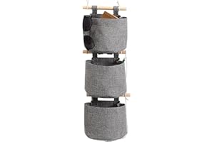 Camidy 3 Pack Cotton Linen Fabric Closet Washable Hanging Storage Bag Over the Wall Door Organizer for Room Bathroom