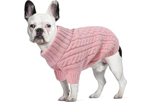 LiebeDD Jersey Perro Pequeño Mediano Grande Suéter de Punto para Jersey para Perros Navidad Cálido Ropa Abrigo Perro con Cuello Alto Jersey para Bouledogue Francés Teckel, Rosa, L