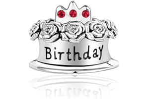 MiniJewelry Happy Birthday Cake Charms Compatible with Pandora Bracelets for Women Girls Daughter Granddaughter Family Sister Celebration Candle Crown Birthstone