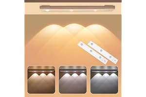 MUEZDUR Under Cabinet Kitchen Lights, Indoor Motion Sensor Lights 3 Colours Temperature Dimmable Battery Operated LED Rechargeable Light for Cupboard, Wardrobe, Closet, Counter, Stairs (2 Pack)