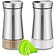 2pcs Salt and Pepper Shakers with Adjustable Pour Hole,Stainless Steel Salt Shaker with Clear Glass Bottom,Refillable Spice Dispenser Perfect for Home Kitchen BBQ Restaurant,1 Set by UDQYQ