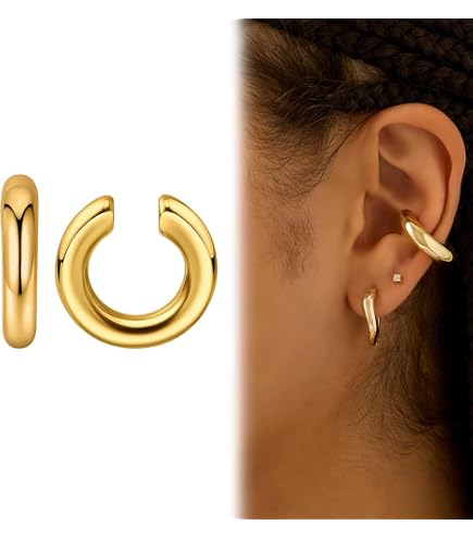 2 Paia Ear Cuff Oro Senza Buco – Orecchini A Cartilagine In Acciaio Placcato Oro – Regalo Amiche