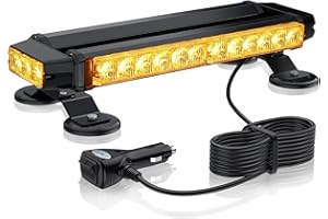 eSynic 12/24V Magnetic Flashing Beacon Lights 30 LEDs IP65 Waterproof Amber Roof Beacons 36.5cm/14.4 Inch Flashing Strobe Emergency Light Bar with 7 Flash Modes for Vehicles Car Truck etc