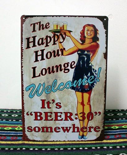 Vintage Style Happy Hour Lounge Retro METAL Wall Poster Sign Plaque 30x20cm
