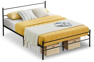 FetiNes łóżko podwójne, łóżko dla gości, metalowe, nowoczesne łóżko młodzieżowe, rama łóżka ze stelażem, do sypialni, pokoju gościnnego, łóżko w kolorze czarnym, 140 x 190 cm