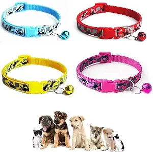 The DDS Store Puppy Cat Collars Soft Nylon Camo Kitten Pet Cat Puppy Collar Adjustable Breakaway Collars with Bell Super Safety Locking Buckle Soft Nylon Collars-( Color May Vary ) (2 Pcs)