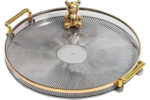 MYMM 10.6" Round Decorative Tray with Handle, Modern Vanity Tray & Ottoman Serving Tray, Coffee Table, Kitchen & Bathroom for Coffee, Breakfast, Food & Beverages (Smoke Gray)