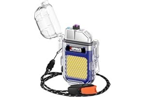 SUPRUS Encendedor luminoso impermeable 3 modos – Linterna a prueba de viento doble arco eléctrico recargable plasma con silbato de supervivencia de emergencia y cable