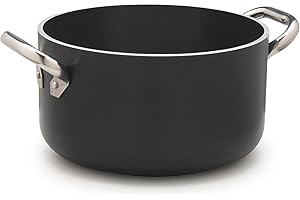 Pentole Agnelli ALSA2104SSPI20 Alblack Casseruola Alta in Alluminio, Spessore 5 mm, Fondo Induzione da 11 cm, con 2 Manici in Acciaio Inossidabile, 21 cm, Nero