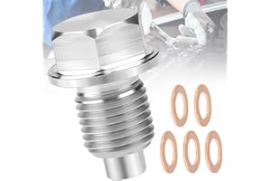 DTYGUIXE Tornillo de Cárter de Aceite de Motor, Tapón Magnético de Aceite M14 x 1,5 con 5 Arandelas de Cobre Tornillo Vaciado de Aceite de Acero Inoxidable Tapón Roscado Colector de Aceite para Coche
