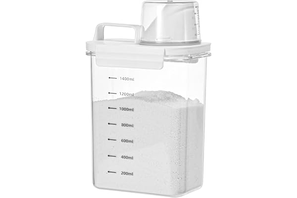 1 800 ml tvättmedelsdispenser, förseglad, läckagesäker tvättmedelslåda, tvättpulverdispenser, tvättmedelslåda för pulver, tvättmedelsdispenser, förvaringslåda med mätkopps-skala