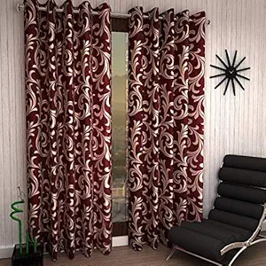 AviTrendz Knitting Bail Abstract Eyelet Polyester Curtains for Door and Window- Maroon, 6ft, 2 Pieces