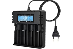Pixelure Cargador de Batería con LCD, Cargador de Batería Li-Ion de 4 Ranuras con Carga Rápida Inteligente, para una Variedad de Baterías de Iones de Litio 3,7 V 26650/18650/14500/16340 (Large)
