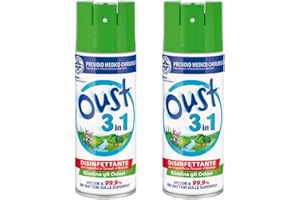OUST 3 in 1 Spray Disinfettante Igienizzante Elimina Germi Odori Batteri 400 ml| Spray Superfici Tessuti Igienizzante| 1 Paio Guanti Omaggio (Set 2x)