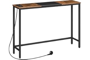 HOOBRO Wąski stolik konsolowy ze stacją ładującą, smukły stół za sofą, stół wejściowy z gniazdkiem i portami USB, salon, korytarz, vintage brązowy i czarny EBF114CXG01