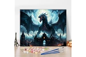TISHIRON Malen Nach Zahlen Erwachsene, Drachen Malen-Nach-Zahlen, DIY Handgemalt Ölgemälde Set Auf Leinwand Mit Pinseln Fantasy-Tierwelt Malset Wanddekoration Für Zuhause, 40x50cm
