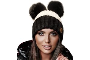4sold Miki Mesdames Femmes d'hiver Chapeau en Laine Tricoté Bonnet avec Double Pom Pom Cap Ski Snowboard Bobble