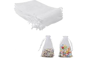 YFELOMATRIC 30 sacchetti in organza, 20 x 30 cm, colore bianco, in organza, con cordino, per gioielli, regali, caramelle, matrimoni