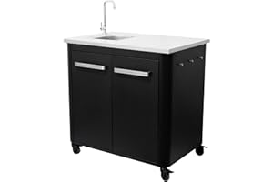 cozze Table de Cuisine Extérieure L900 avec Évier en Acier et Robinet - Plan de Travail en INOX, Charge Max 100kg, Roues Robustes & Porte-Sac à Déchets - L900xD600xH900 mm