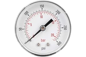 VIKYE Pressure Gauge, 50mm Dial 1/4 BSPT Axial Pressure Gauge for Air, Water, Oil and Gas(0-300psi 0-20bar)