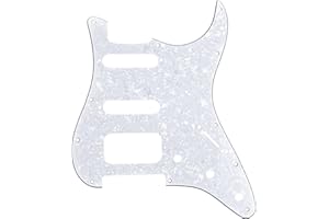 Musiclily Pro 11 Trous Angle Rond HSS Pickguard ST Guitare Plaque de Protection pour Guitare électrique USA/Mexique Strat 3 Trous de Vissage Ouvert Micros Double Bobinage,4 plis White Pearl
