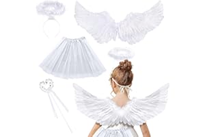 SPERMUOY Disfraz decorativo de alas de ángel, falda tutú blanca para niños, para Halloween, carnaval, cosplay, fiesta, disfraces