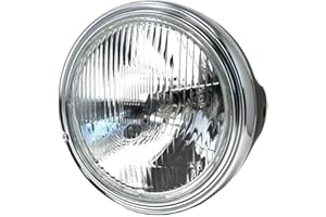 Alchemy Parts Motorbike Bike Headlight Headlamp Light 7.5 inch Black with Chrome Bezel Motorcycle Street Café Racer Scrambler Classic Look Custom Project Shallow Depth