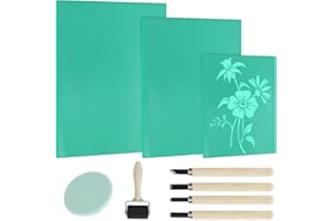 LPZMPZ 9 Stück Linoldruck Set A4 A5 A6 Linoleum Platte, Linolschnitt Werkzeug, PVC Linoleum Schnitzset, Lino Printing Kit für Druckgrafiken Kunsthandwerk DIY