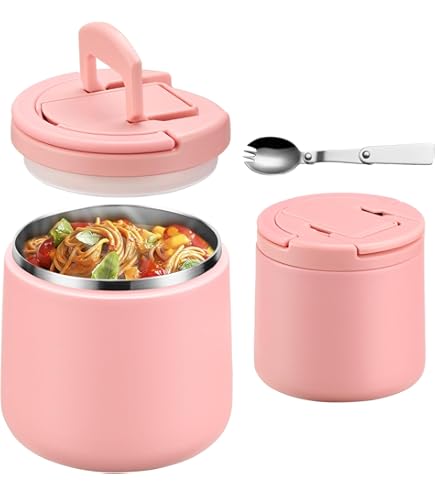EliteHoff Thermocontainer voor eten, 1 liter, lunchdoos met opvouwbare lepel, reisvoedselcontainer, geïsoleerde soeppot, koffie, broodtrommel lunchbox, lekvrij (zwart, 1 L