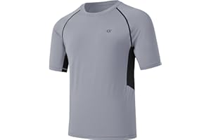 Huayuzh Men's Rashguard UPF 50+ Rash Guards Short Sleeve Swim Shirts Quick Drying Surfing Pool Workout Beach Sports Top