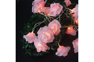 FANTASEE Fantes Guirlande Lumineuse LED à Piles Motif Fleurs Roses Diamètre 6 cm, PE (polyéthylène)., rose, 6.6ft 20LED