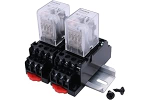 mxuteuk 2pcs HH54P DC 12V LED Indicator Electromagnetic Power Relay 14 Pin 3A Coil Relays 4PDT with Socket Base,with DIN Slotted Aluminum Rail
