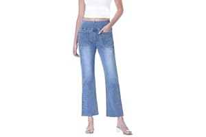 Chasehot Bootcut Jean Femme Taille Elastique, Flared Jean Taille Haute avec Poches Vintage Pantalon Denim Leggings Stretch