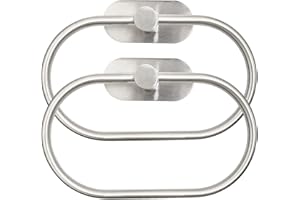 KEAIDUO 2pcs Self Adhesive Towel Ring, Stainless Steel Hand Towel Holder Rustproof Bathroom Towel Holder, Wall Mounted Self Adhesive No Drilling Towel Ring Towel Rack for Bathroom Kitchen Silver