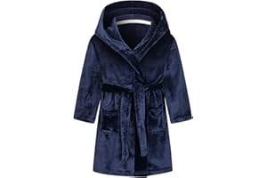 NautySaurs Girls Dressing Gown Kids Solid Color Bathrobes Children's Hooded Flannel Fleece Robe for Boys