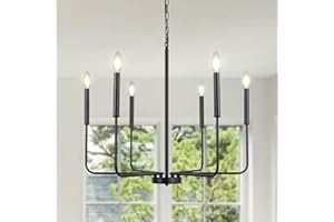 ‎LYNPON LynPon Moderne Bauernhaus-Kronleuchter-Leuchte Zum Aufhängen An Der Decke, Schwarz 6-Flammiger Industrie-Kronleuchter Für Esszimmer, Rustikale Kerzen-Pendelleuchte Vintage Für Wohnzimmer