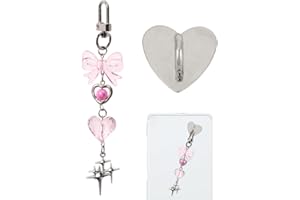 SINBANA Accessories Kette pour Kindle, Délicates et Mignonnes Chaîne de Charme Liseuse Électronique avec Nœud Cœur Étoile Éléments Décoratifs pour Étui de Téléphone Tablette et Liseuse(Rose)