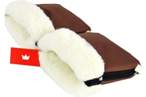 BabyLux Handmuff für Kinderwagen Buggy MUFF Reißverschluss Handwärmer Handschuhe (MR15 Braun + Wolle)