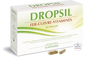 Laboratoires Ilapharm - DROPSIL Fer - Cuivre - Vitamines- ENTRAIN, DYNAMISME et BONNE HUMEUR - Boite de 60 gélules