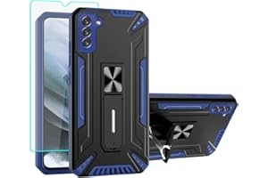 CUOQING Funda Galaxy S21 FE, Fundas Samsung S21 FE con HD Protector Pantalla, [Grado Militar Anti-Caída] 360°Grados con Anillo Dedo Silicona para Samsung Galaxy S21 FE 5G (Azul)