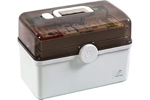 KMQRDZi Armoire à pharmacie, boîte à pharmacie, boîte à médicaments, grande capacité, triple couche avec poignée de transport, petite boîte de premiers secours pour la maison, médecine (blanc, XL)