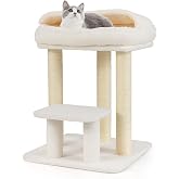 COSTWAY Cat Scratcher Tree, 24 Inch Cat Tower with Comfortable Bed and Plush Blanket, 3 Sisal Scratching Posts, Padded Platfo