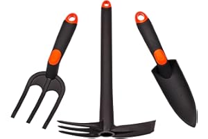 MIVOS 3-częściowy zestaw narzędzi ogrodowych z tworzywa sztucznego wzmocnionego włóknem szklanym – ręczny widelec – wąska kielnia do roślin – podwójna motyka – zestaw narzędzi ogrodowych do roślin i